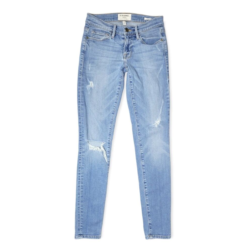 Frame Le Skinny de Jeanne Distressed Skinny Jeans Carson Light Wash Size 25